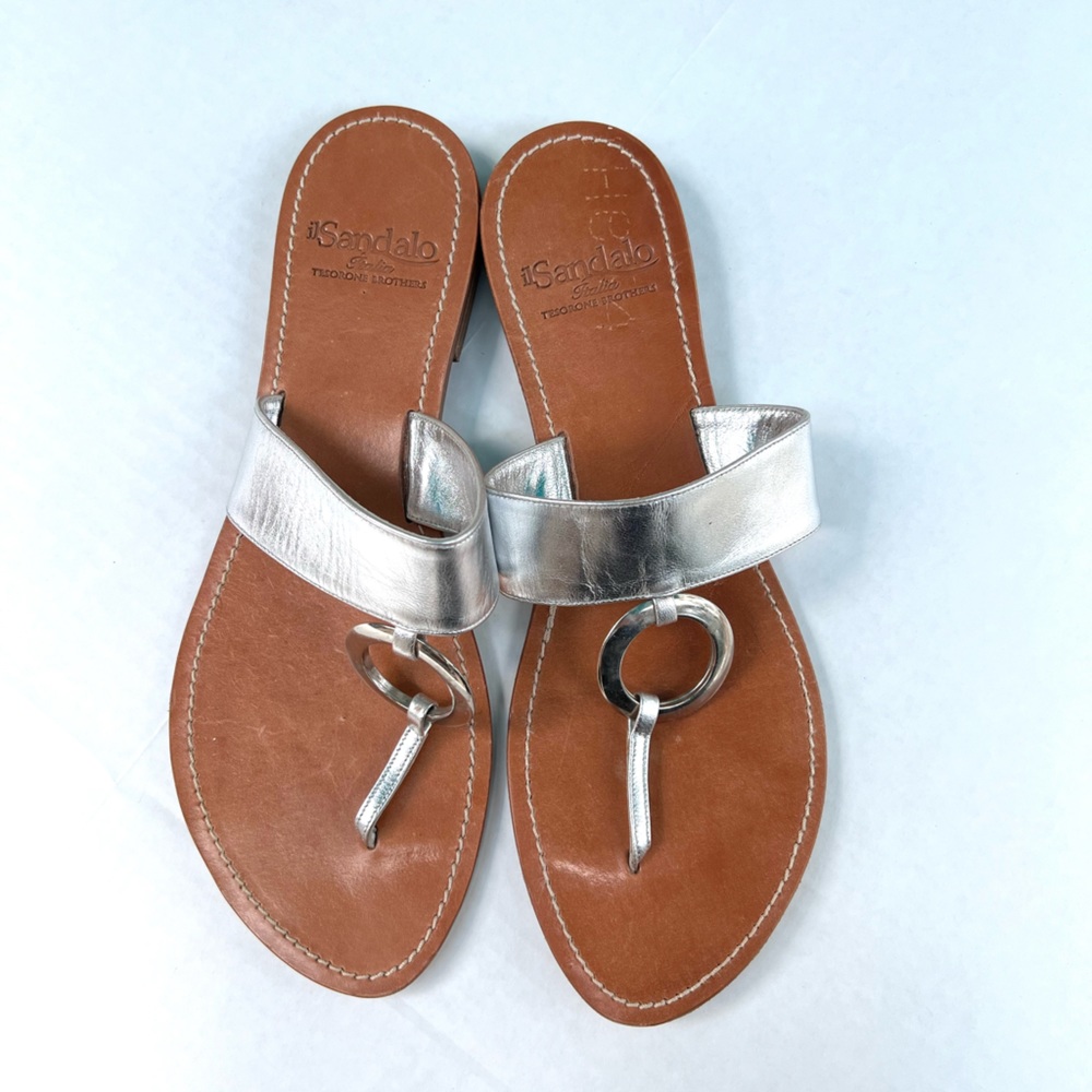 iL Sandalo Silver Strap Beach Thong Sandal Shoes 41